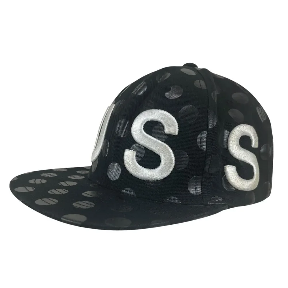 Stussy Unisex Black‎ Polkadot Embroidered Spellout Snapback Flat Bill Hat